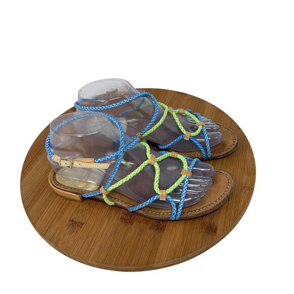 Stuart Weitzman Cordy Rope Braided Blue Green Sandals Preppy Vacation Womens 7 - Picture 2 of 7